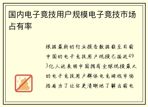 国内电子竞技用户规模电子竞技市场占有率